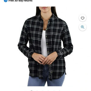 Tommy Hilfiger black flannel button-down shirt size large cotton plaid cotton